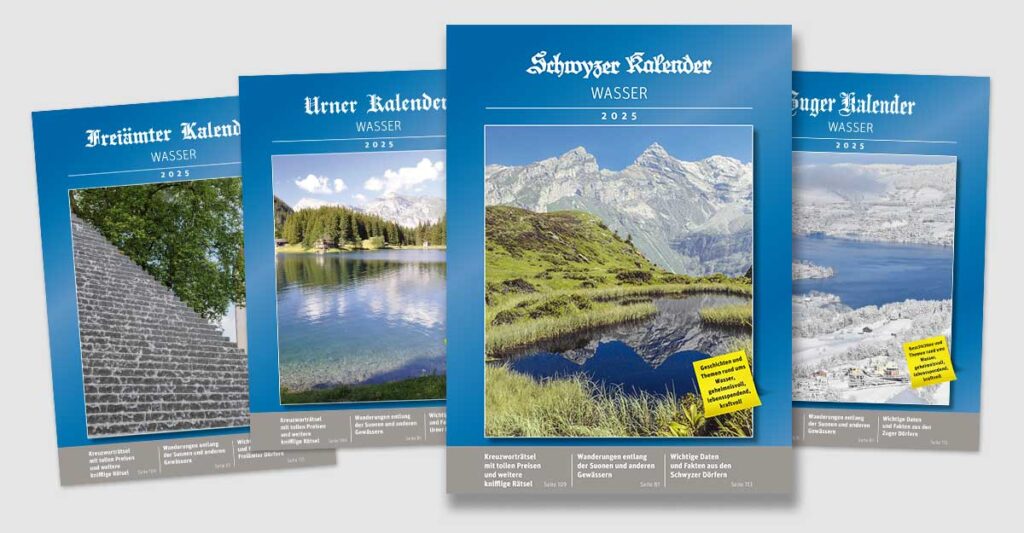 Titelseiten Schwyzer, Zuger, Urner, Freiamt-Kalender